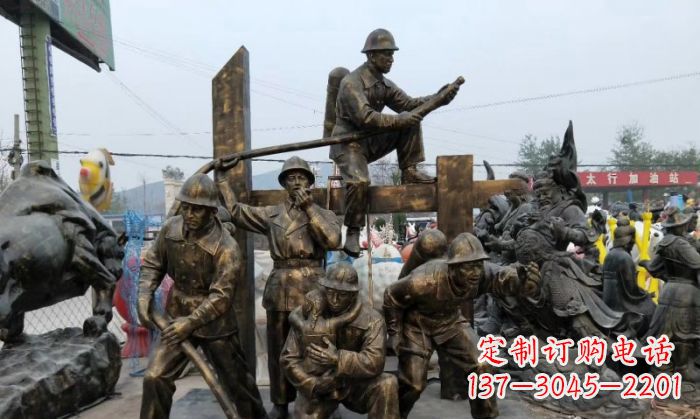 绵阳消防战士人物铜雕