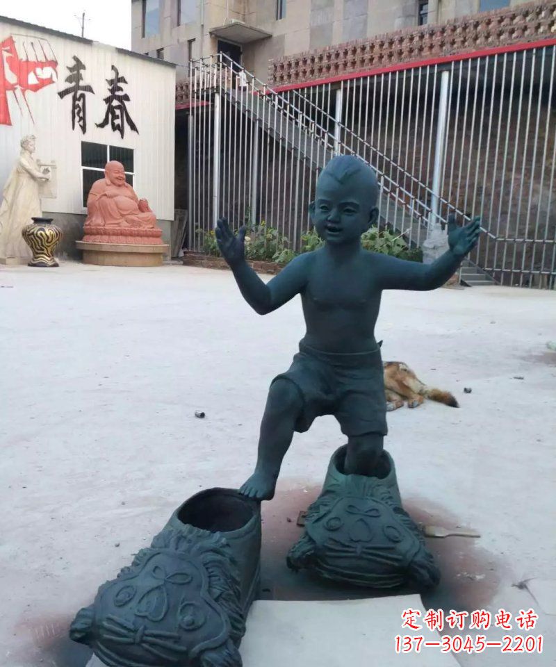 绵阳小孩穿大鞋青铜人物雕塑