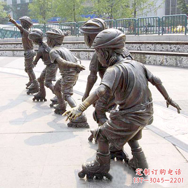 绵阳小孩滑旱冰广场运动主题雕塑