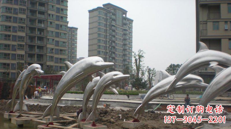 绵阳小区不锈钢跳跃海豚雕塑