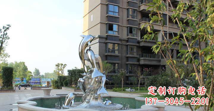 绵阳小区不锈钢跳跃海豚景观雕塑