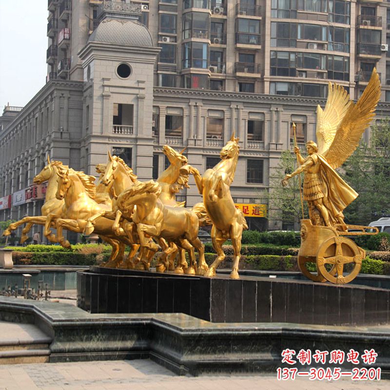 绵阳小区大门阿波罗战车鎏金景观铜雕
