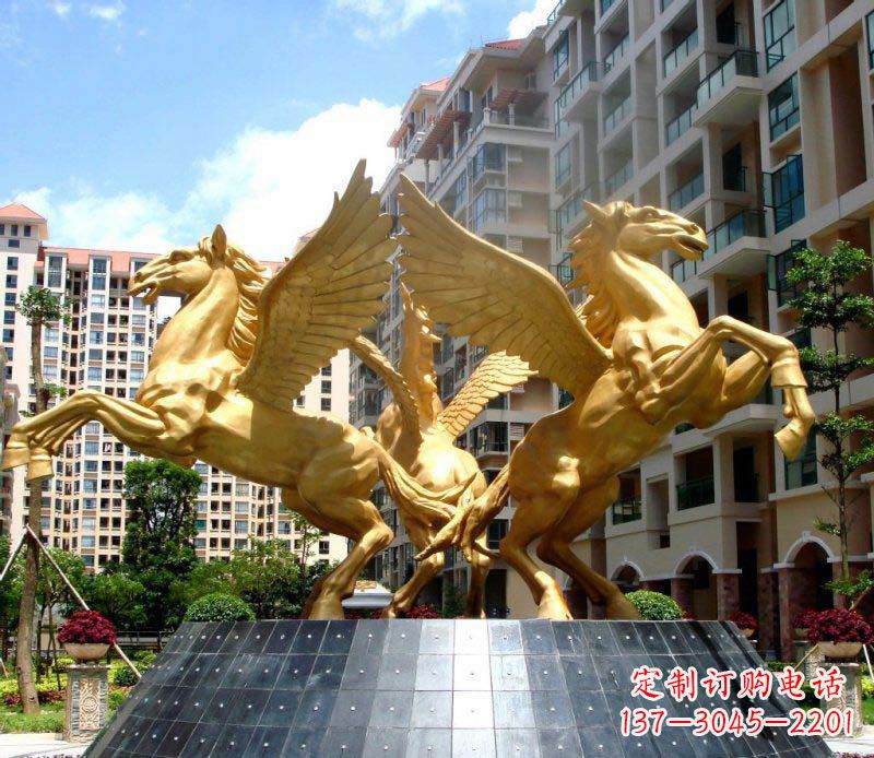 绵阳小区飞马三匹马景观铜雕