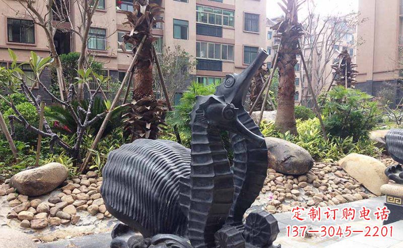 绵阳小区海马动物玻璃钢仿铜雕塑