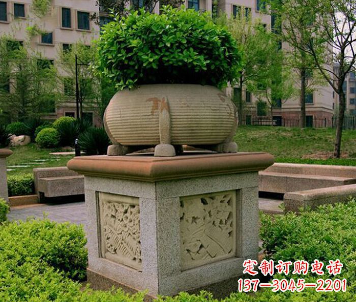 绵阳小区景观大理石花盆石雕 (3)