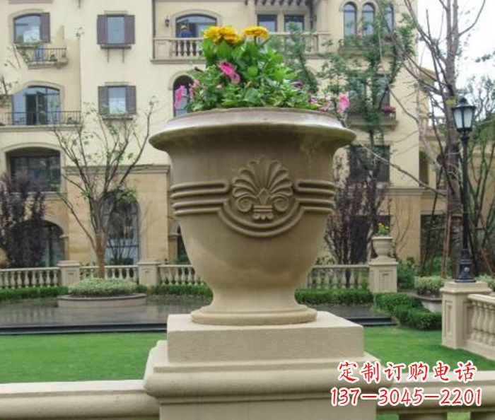绵阳小区景观大理石花盆石雕 (5)