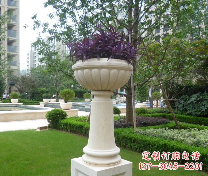 绵阳小区景观汉白玉花盆石雕 (2)
