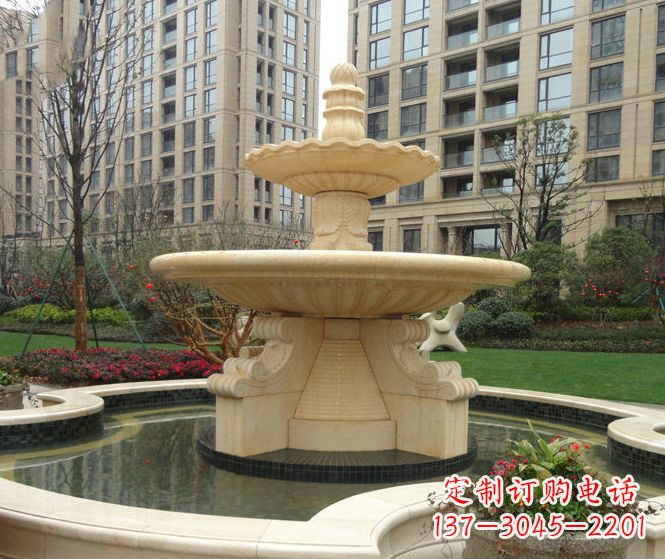 绵阳小区景观晚霞红多层喷泉石雕 (3)