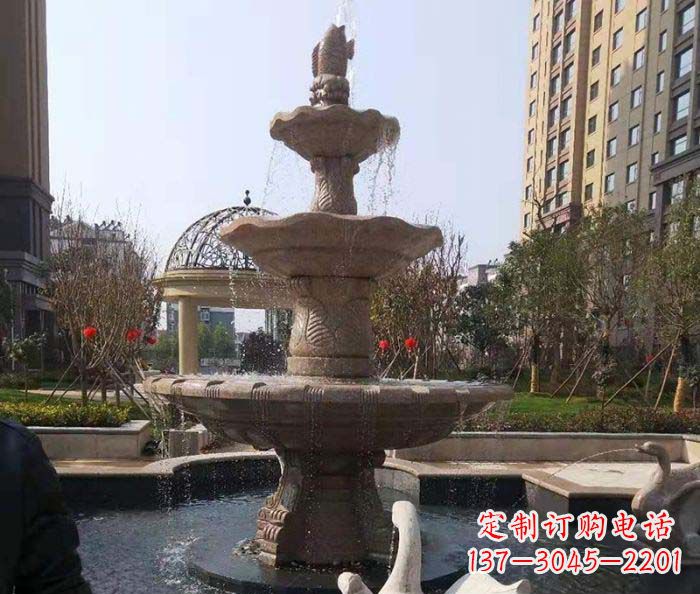 绵阳小区景观晚霞红鲤鱼石雕喷泉