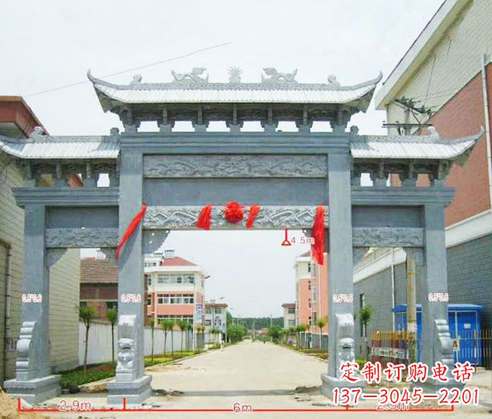 绵阳小区三门牌坊石雕