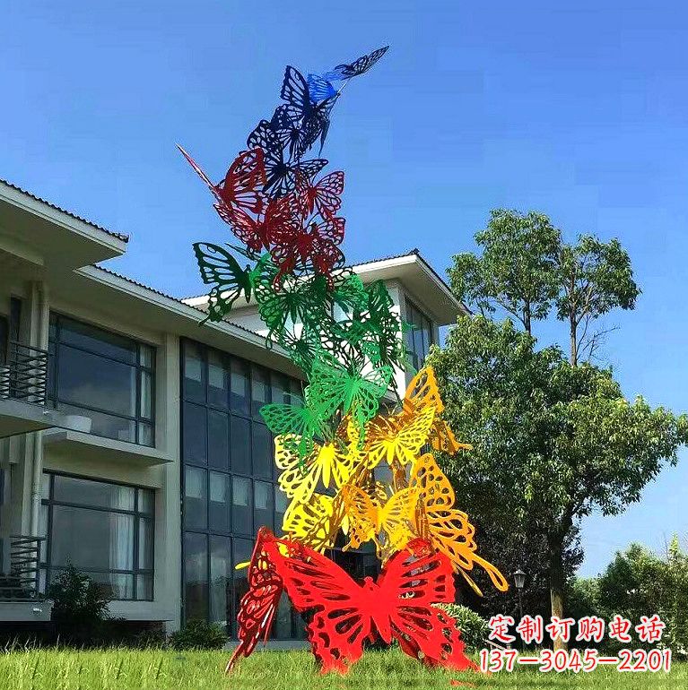 绵阳小区园林不锈钢彩色蝴蝶景观雕塑