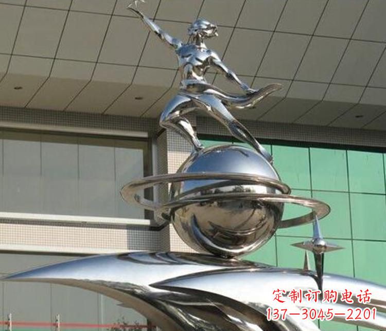 绵阳校园不锈钢地球和学生景观雕塑