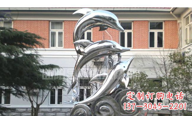 绵阳校园不锈钢海浪海豚雕塑