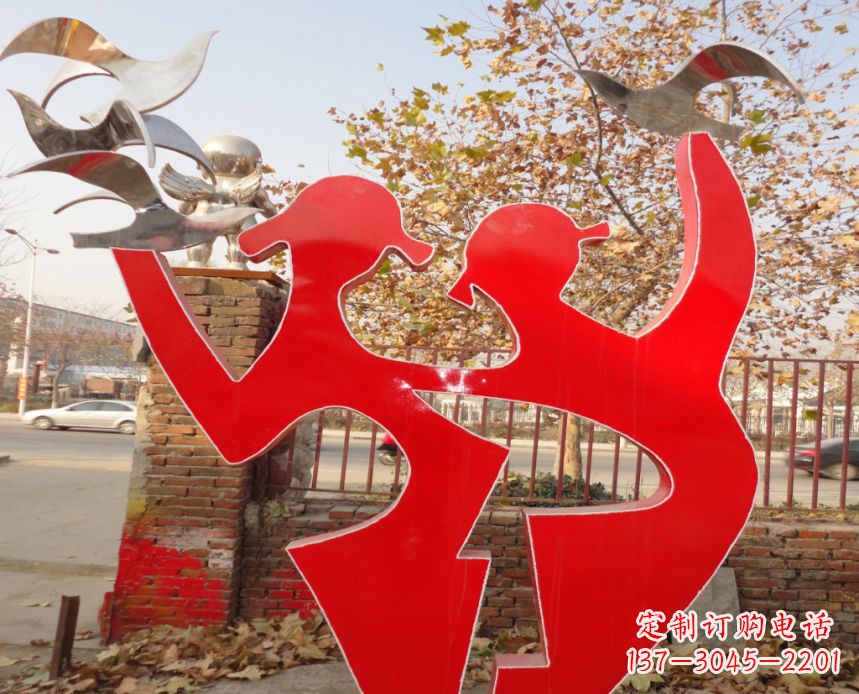 绵阳校园不锈钢剪影人物和和平鸽雕塑