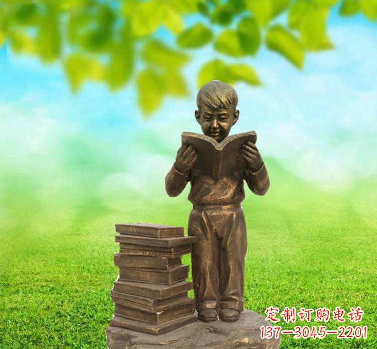 绵阳校园读书的小男孩铜雕
