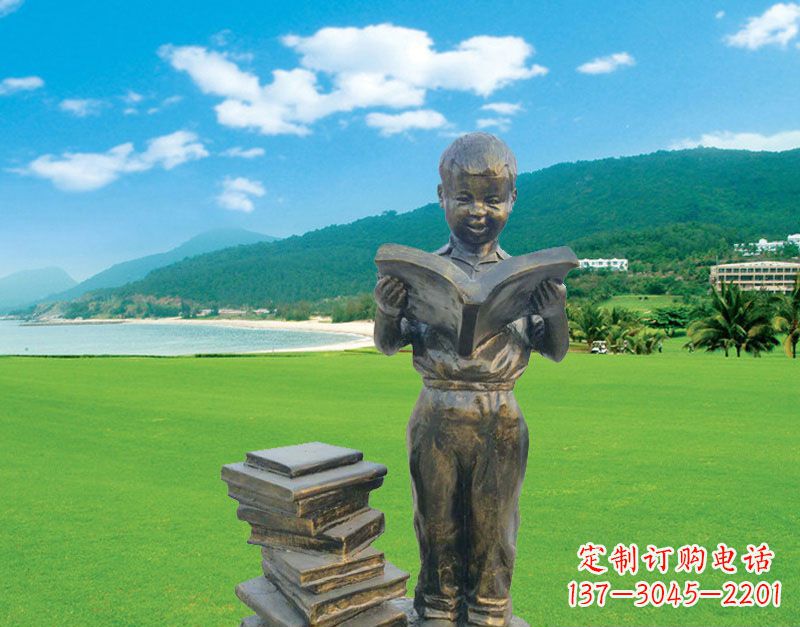 绵阳校园看书的小男孩雕塑