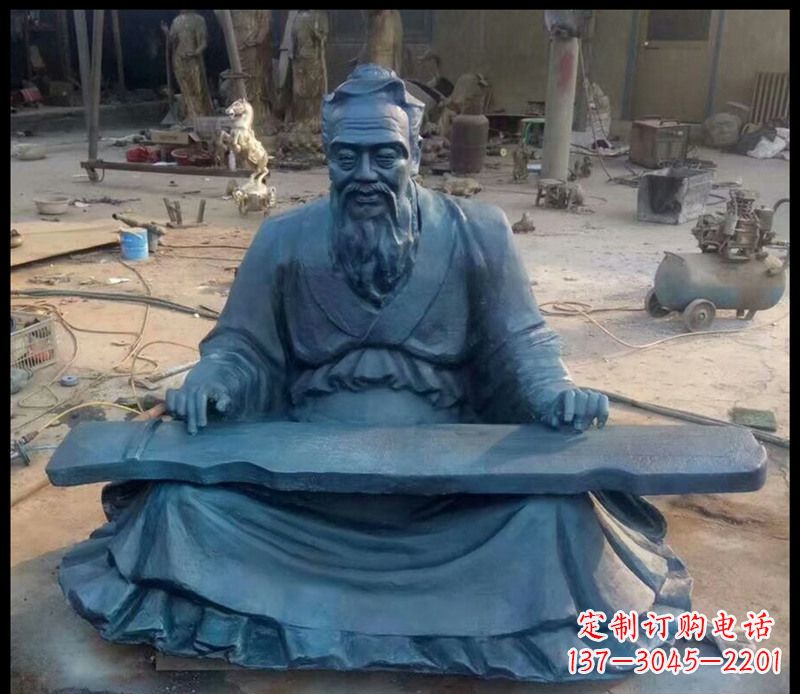 绵阳校园孔子弹琴铜雕