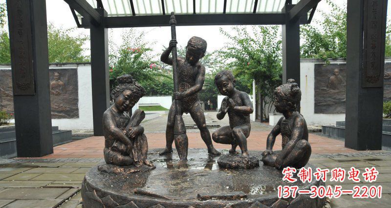 绵阳写毛笔字的小孩小品铜雕