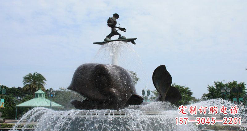 绵阳游乐园鲸鱼喷泉和米老鼠景观铜雕
