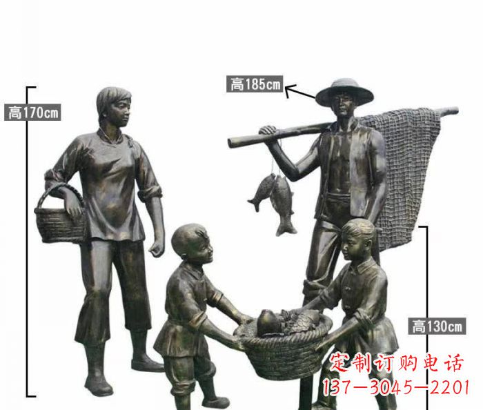 绵阳渔夫捕鱼民俗铜雕 (3)