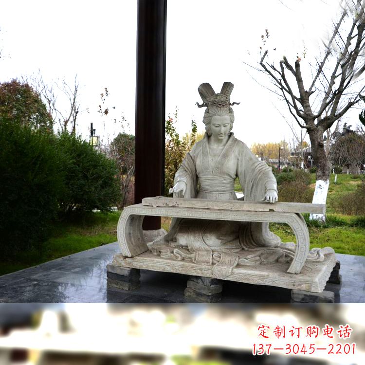 绵阳虞姬弹琴雕塑-公园古代人物著名美女情景雕塑