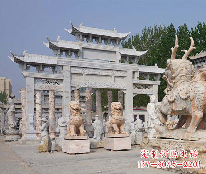 绵阳园林仿古三门牌坊石雕