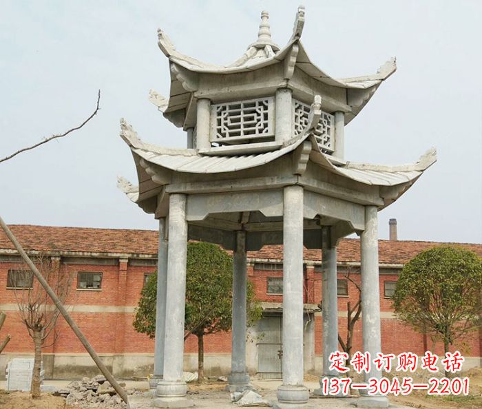 绵阳园林仿古双层石雕凉亭 (2)
