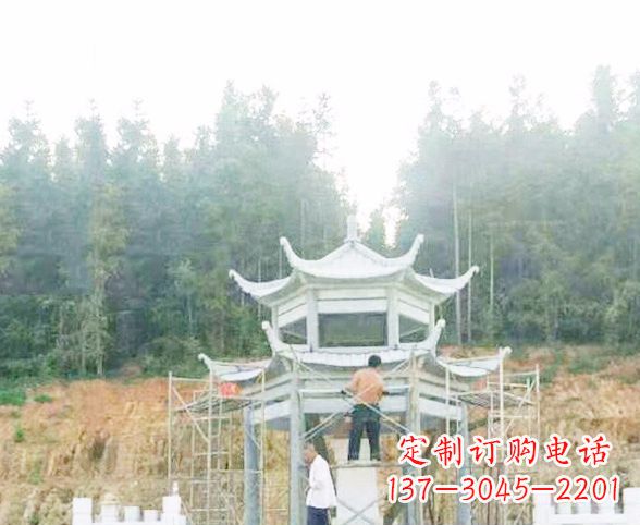 绵阳园林仿古双层石凉亭景观石雕 (2)