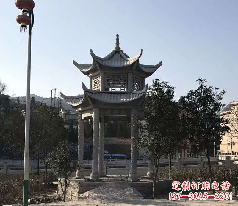 绵阳园林仿古双层石凉亭景观石雕 (4)