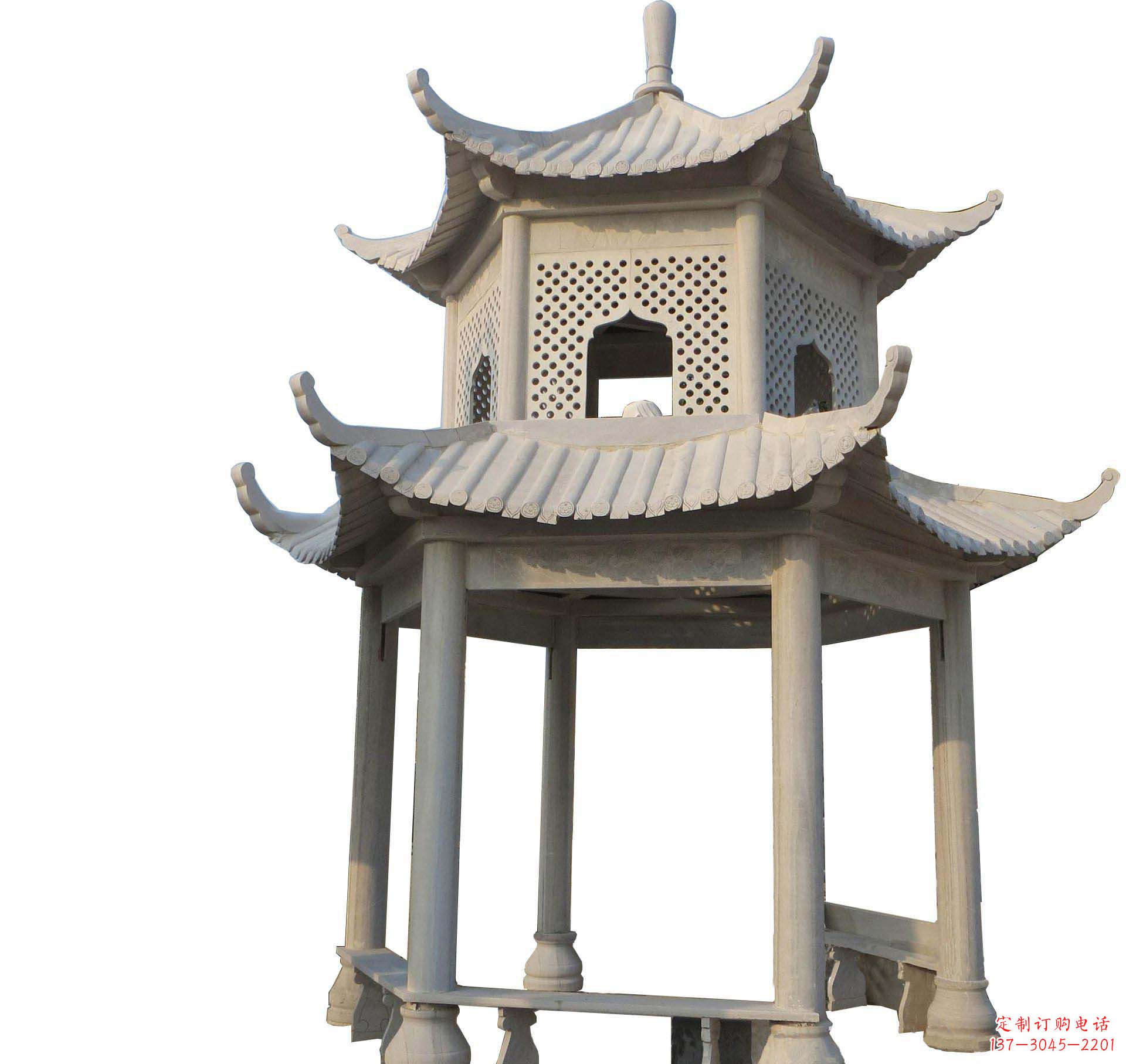 绵阳园林景观大理石六角石雕双层凉亭