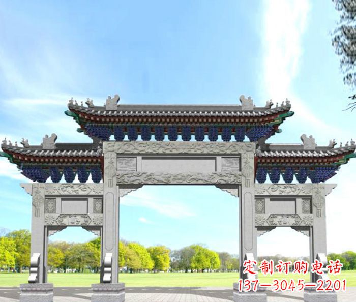 绵阳园林景观仿古三门石牌坊