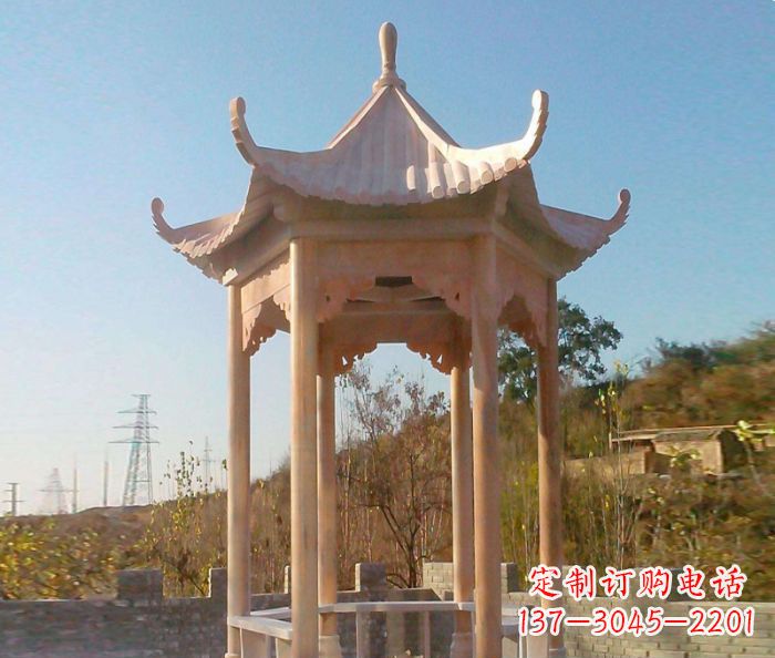绵阳园林景观晚霞红单层石雕凉亭