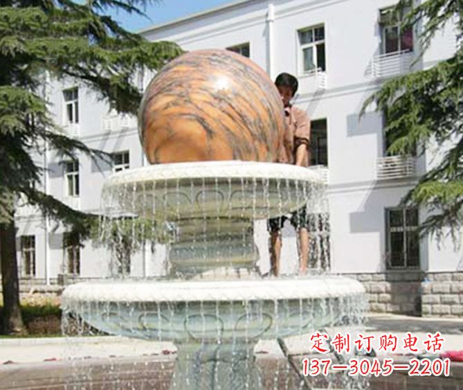 绵阳园林景观晚霞红风水球喷泉石雕 (2)