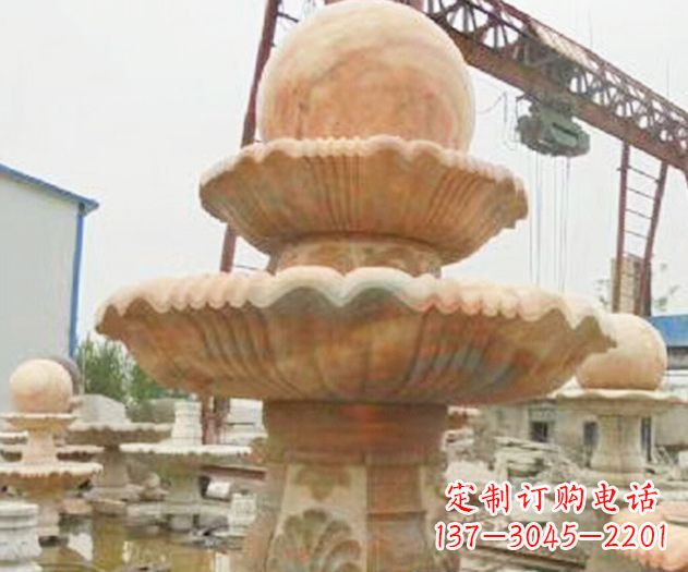 绵阳园林景观晚霞红风水球喷泉石雕 (4)
