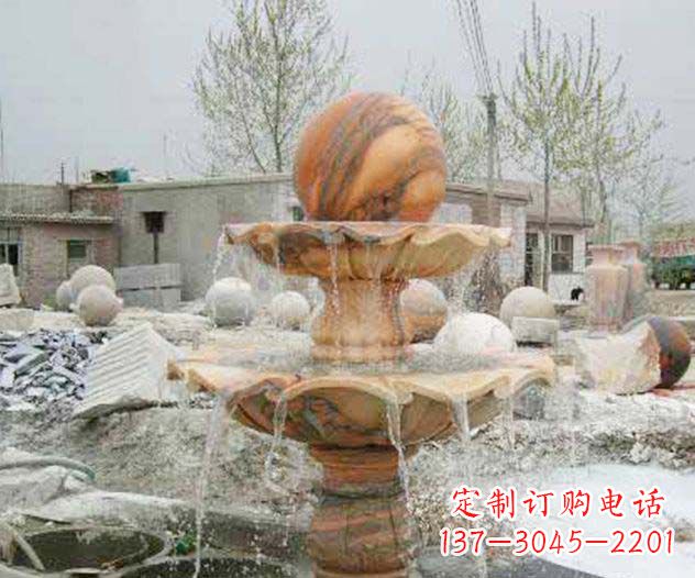 绵阳园林景观晚霞红风水球喷泉石雕