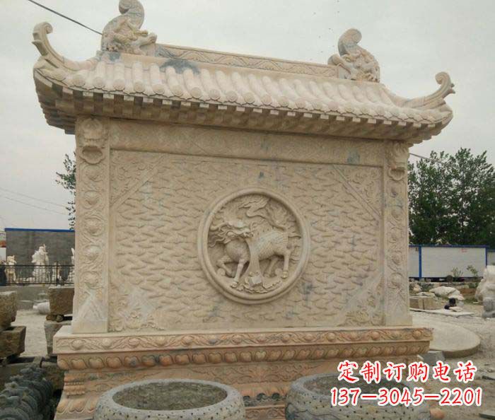 绵阳园林景观晚霞红石雕影壁