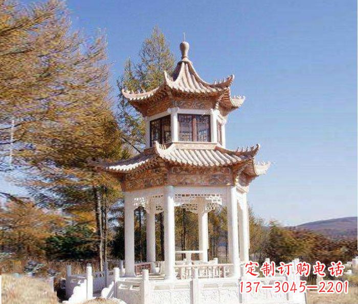 绵阳园林景观晚霞红双层石雕凉亭 (3)