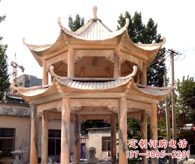 绵阳园林景观晚霞红双层石雕凉亭