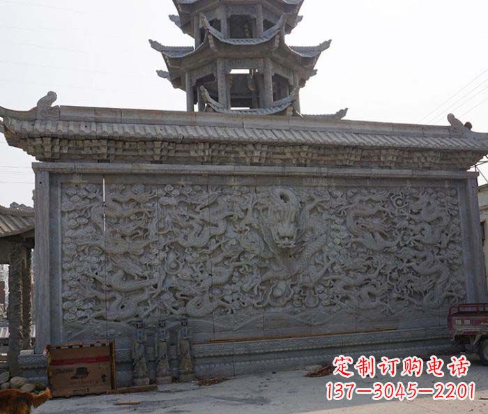 绵阳园林九龙壁石雕影壁