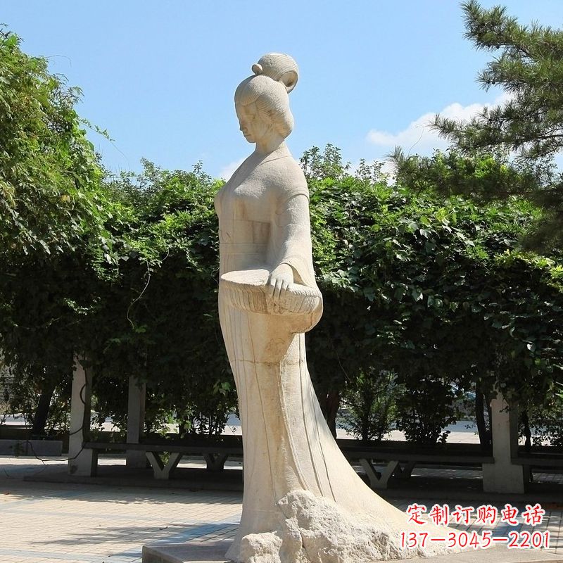 绵阳园林历史人物著名美女秦罗敷砂岩石雕塑像