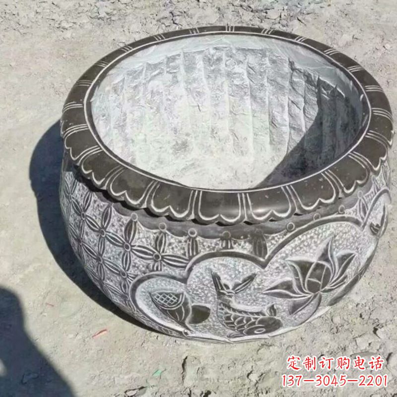 绵阳园林莲花鱼纹石雕水缸