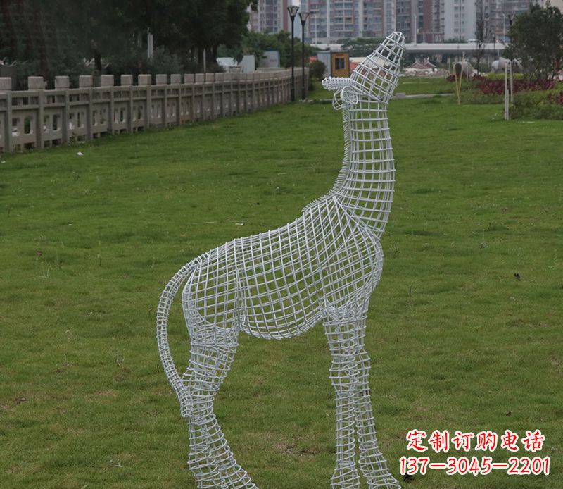 绵阳园林镂空仰头麋鹿不锈钢雕塑