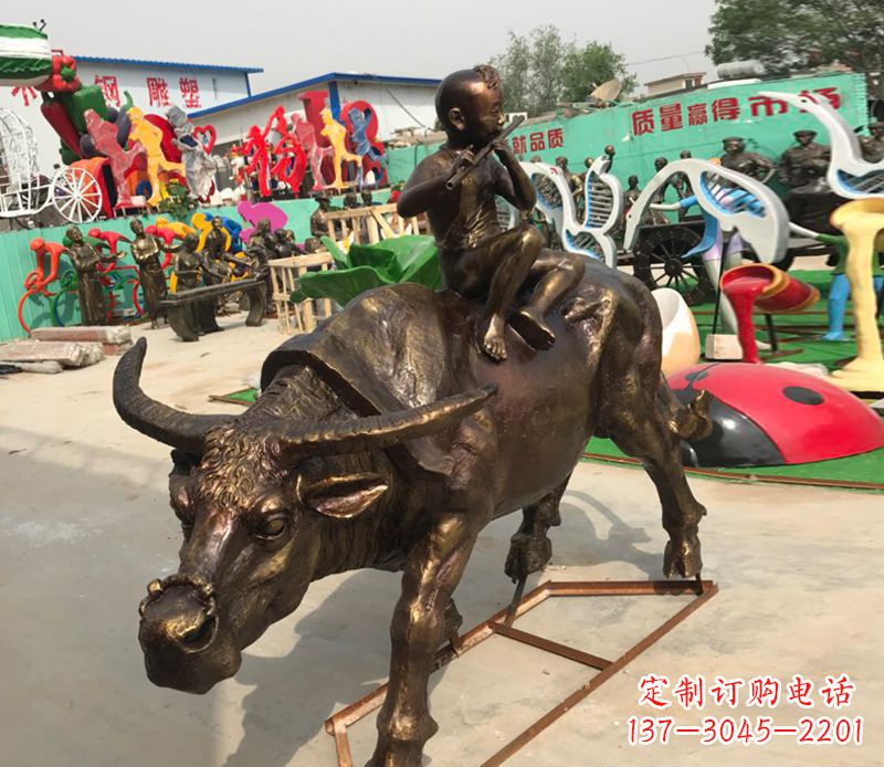 绵阳园林牧童骑牛铜雕塑