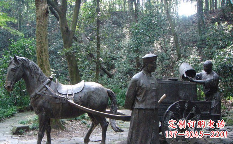 绵阳园林清朝士兵和马车小品铜雕