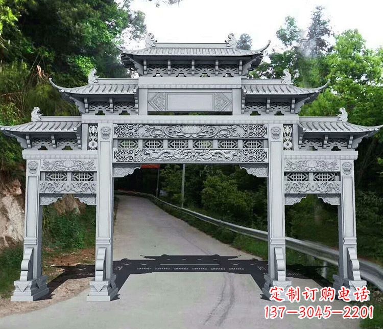 绵阳园林三门石牌坊景观石雕