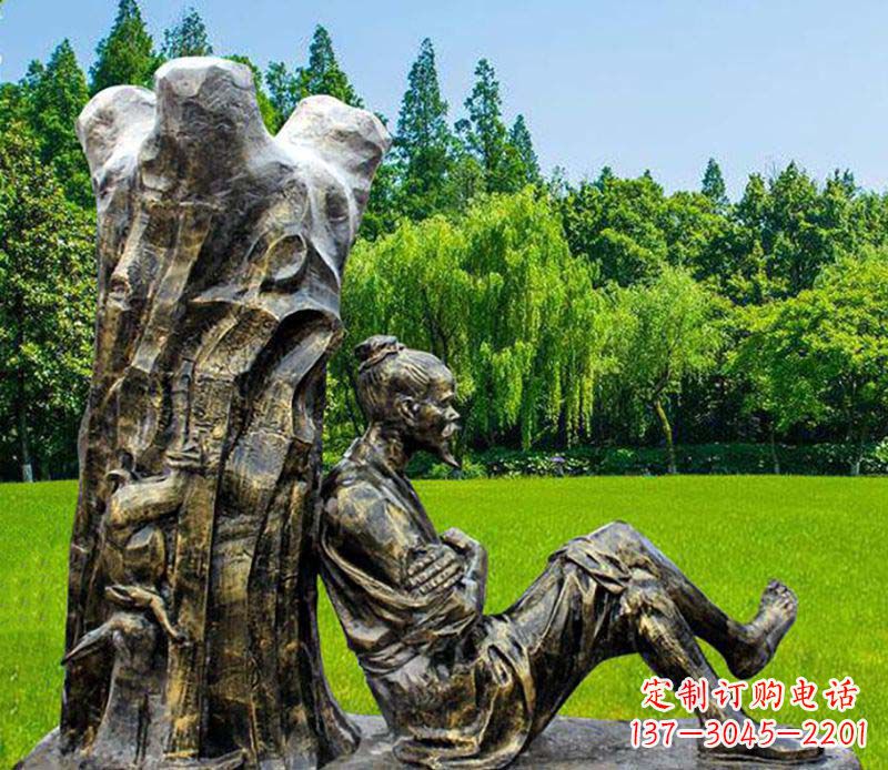 绵阳园林守株待兔典故人物铜雕