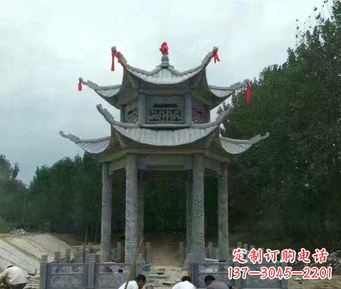绵阳园林双层凉亭石雕 (3)