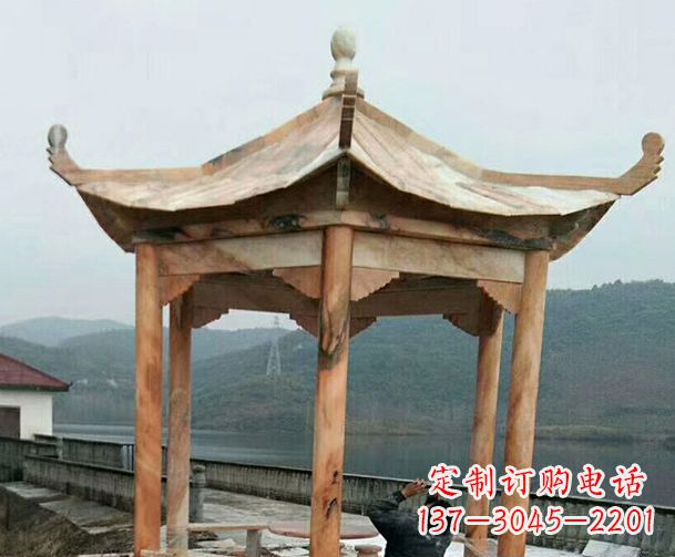 绵阳园林晚霞红单层石凉亭景观石雕