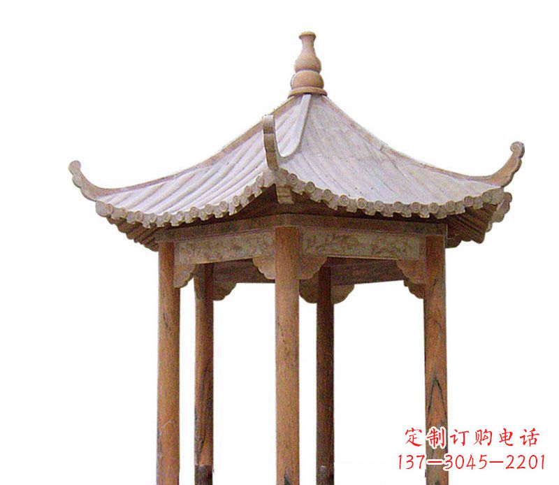 绵阳园林晚霞红六角石凉亭景观石雕 (2)