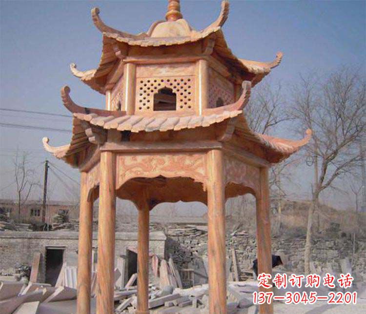 绵阳园林晚霞红石凉亭景观石雕